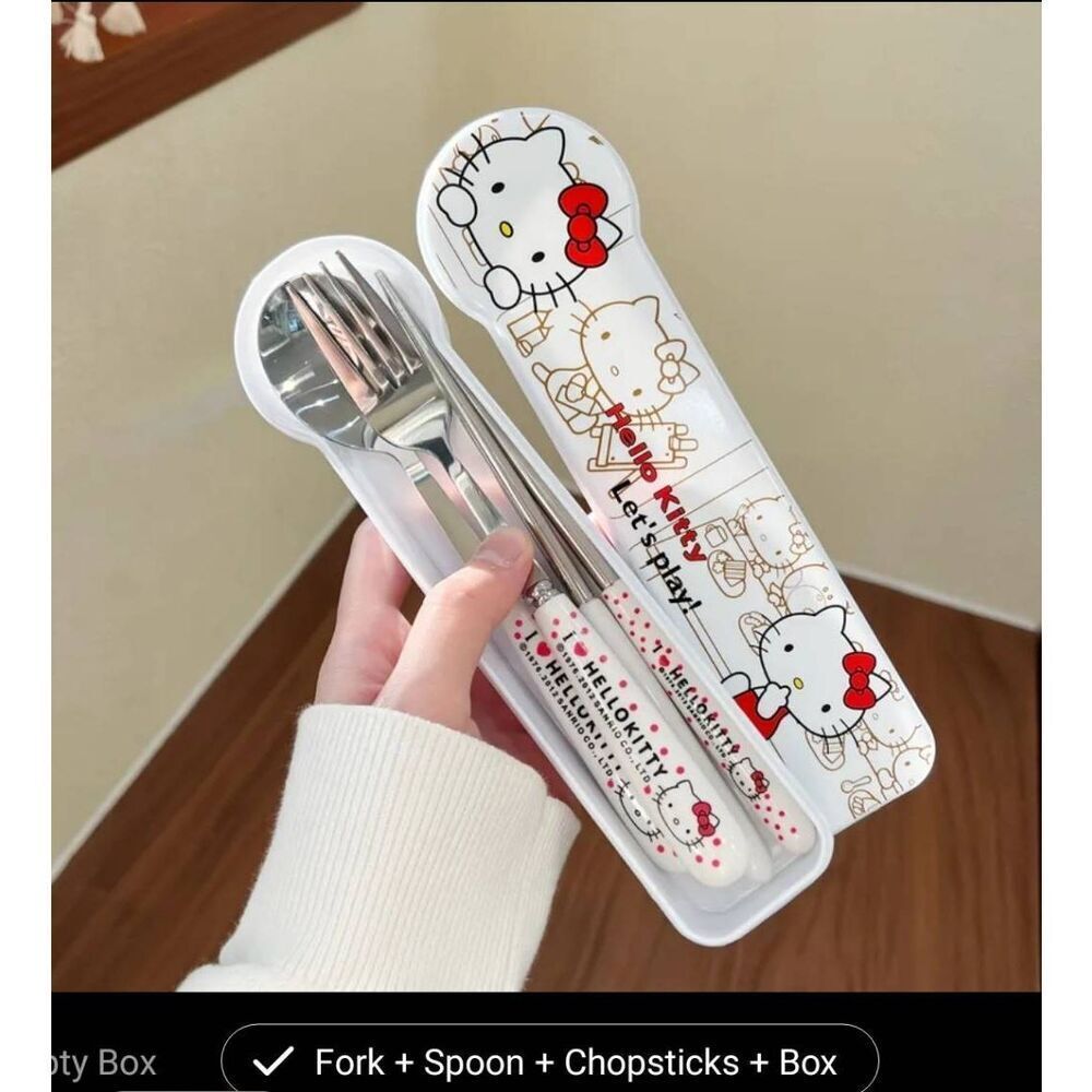 Sanrio hello kitty stainless steel cutlery fork, spoon and sanrio box container